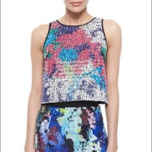 New Milly Floral Print Paillette Crop Top